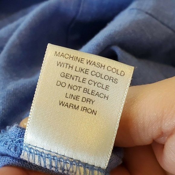 Vintage 90s Blue Linen Pinafore Dress Periwinkle Patch Pockets Knee Length M/L - Picture 8 of 8